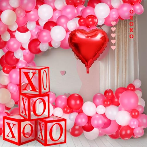 Chitidr 115 Pcs Valentines Day Balloon Arch Valentines Day Decor XOXO Balloon Arch Boxes Pink Red XOXO Heart Garland Kit for Wedding Engagement Party Photo Props Romantic Decorations - Image 1