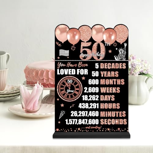 Guiruiy Rose Gold 50th Birthday Decorations for Women, Two-Sided Vintage 50 Back in 1976 Theme Poster Wooden Table Sign with Stand, Fifty Years Old Bday Centerpieces Display Holder for Table Decor - Image 5