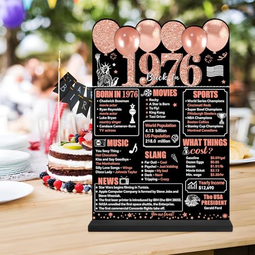 Guiruiy Rose Gold 50th Birthday Decorations for Women, Two-Sided Vintage 50 Back in 1976 Theme Poster Wooden Table Sign with Stand, Fifty Years Old Bday Centerpieces Display Holder for Table Decor - Image 4