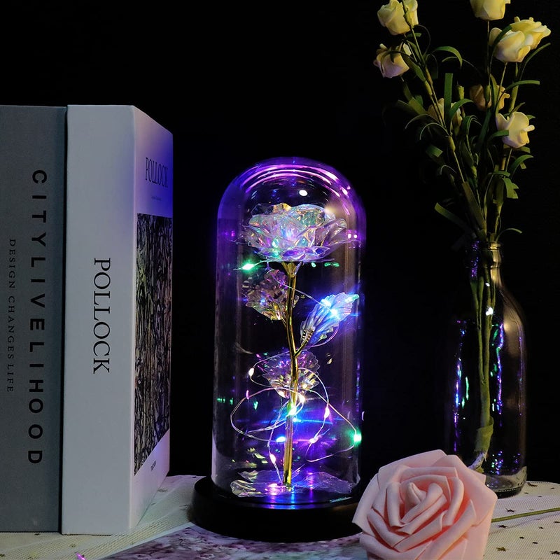 Veesee Galaxy Rose Flower Gifts for Women Led Light Up Rose in Glass Dome Gifts for Her for Mom Colorful Rainbow Glass Flower Home Decor Birthday Thanksgiving Christmas Anniversary Wedding Gifts - Image 3