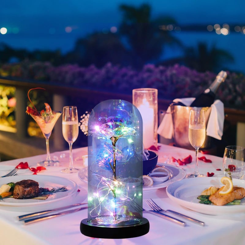 Veesee Galaxy Rose Flower Gifts for Women Led Light Up Rose in Glass Dome Gifts for Her for Mom Colorful Rainbow Glass Flower Home Decor Birthday Thanksgiving Christmas Anniversary Wedding Gifts - Image 4
