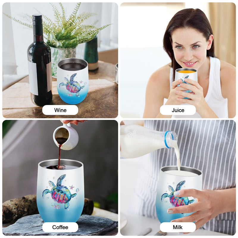 DOUDIZHU Sea Turtle Insulated Wine Tumbler for Women, Birthday Gift for Sea Turtle Lovers, 12 oz Stainless Steel Beach Wine Glass Mug Cup with Lid and Straw, Ocean Beach Gifts for Mom Best Friends Coworker - Image 5