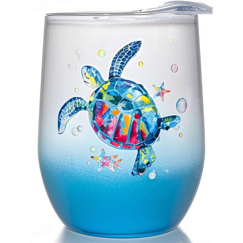DOUDIZHU Sea Turtle Insulated Wine Tumbler for Women, Birthday Gift for Sea Turtle Lovers, 12 oz Stainless Steel Beach Wine Glass Mug Cup with Lid and Straw, Ocean Beach Gifts for Mom Best Friends Coworker - Image 1