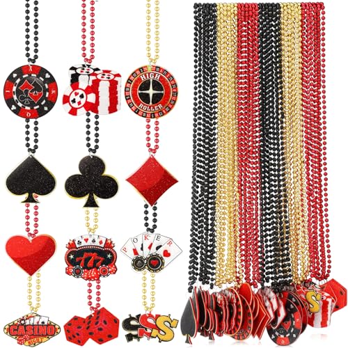 Ferreve 36 Pcs Casino Night Beaded Necklaces Bulk 12 Styles Casino Dice Dollar Sign Necklaces Gold Red Black Beaded Necklace for Birthday Party Favors Supplies (Dice) - Image 1