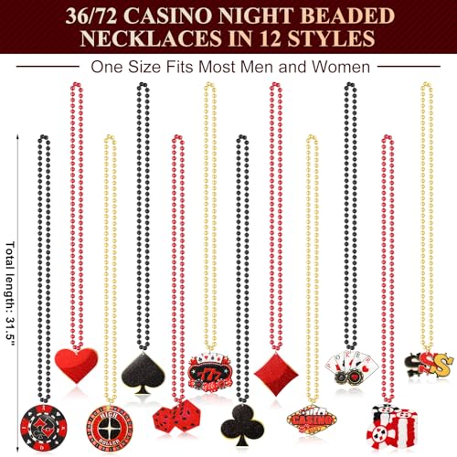 Ferreve 36 Pcs Casino Night Beaded Necklaces Bulk 12 Styles Casino Dice Dollar Sign Necklaces Gold Red Black Beaded Necklace for Birthday Party Favors Supplies (Dice) - Image 3