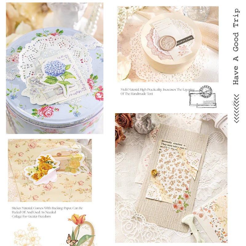 Doraking 100pcs Vintage Floral Scrapbook Paper Journaling Stickers Assorted Set, Material Paper Memo Junk Journal Supplies for Bullet Journaling Retro Crafts Planner Collage Card Album - Image 5
