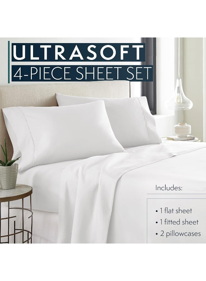 HC COLLECTION Bed Sheets Full Size Set Hotel Luxury Platinum 1800 Series Brushed Microfiber Sheet wPillow Cases Ultra Soft Lightweight 4 Pcs Bedding for Hot Sleepers Men Women Teens White - Image 3