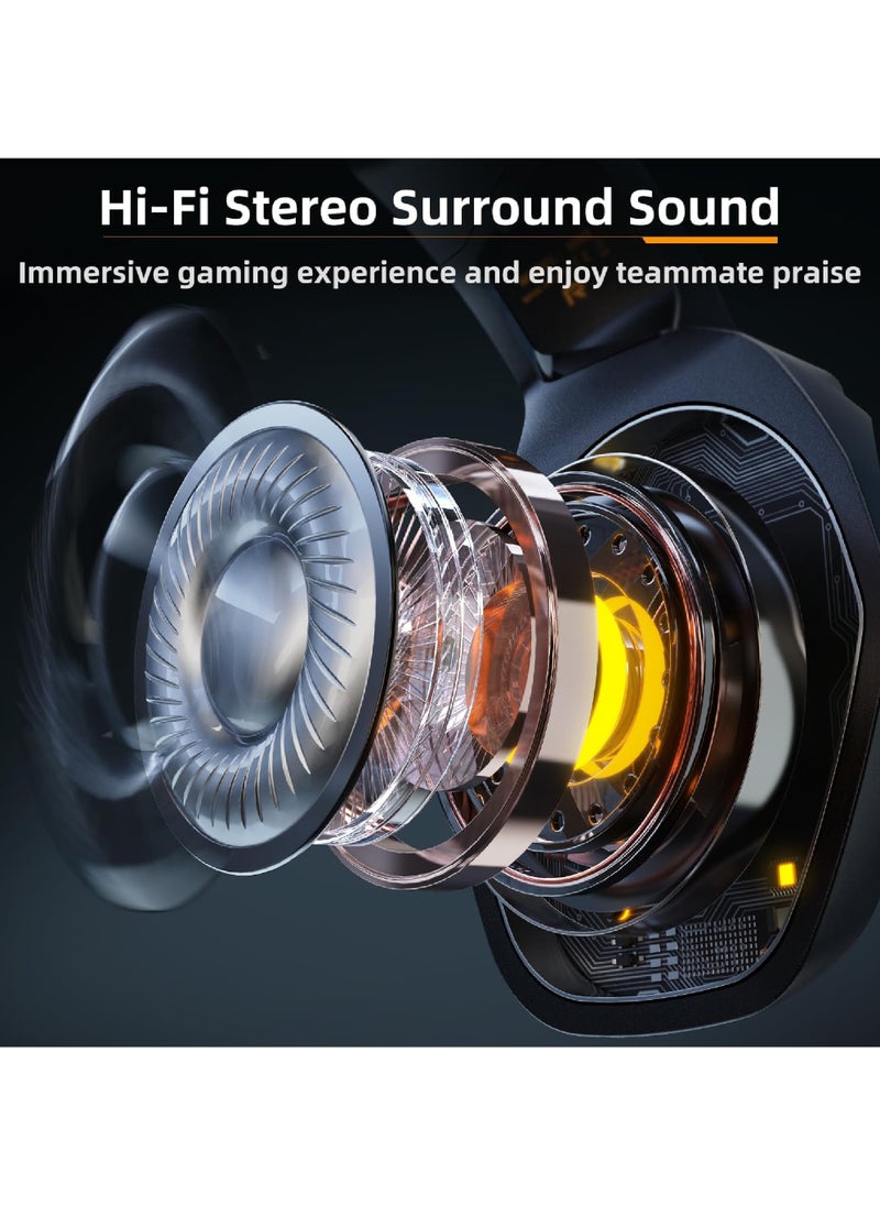 Rock Pow - Gaming Headset for PC PS5 PS4 XboxOne Gaming Headphone with 50mm Drivers 3D Surround Sound Noise-Cancelling Mic Soft Memory Earmuffs & 4 Modes RGB Light - Image 1