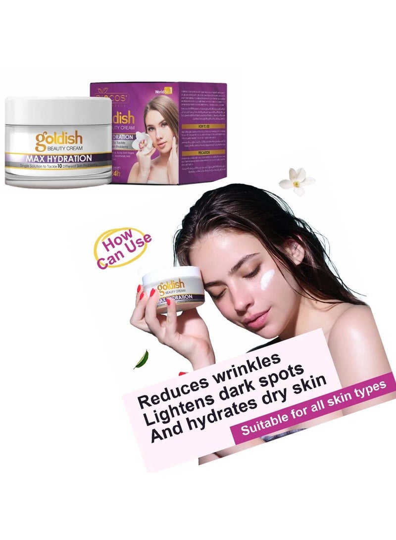 BIOCOS Max Hydration Goldish Beauty Cream,Anti-Aging, Brightening and Hydrating Formula With Vitamin B6, Arbutin, Zinc Oxide For Dark Circles, Sun Damage and Even Skin Tone,26gm - Image 1