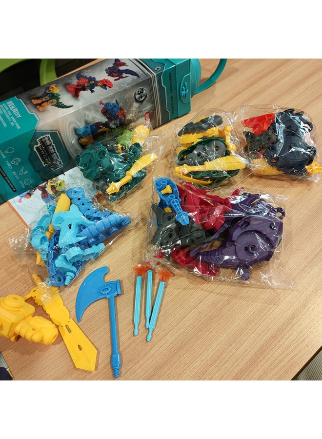 Detachable Dinosaur Toy 5-in-1 Deformation Belt Transmitter Diy Children Assembled Toy Tyrannosaurus Rex 4-7 Years Old Wholesale-Color:Assembled Dinosaur 5-in-1 [barrel] Chinese Packaging  - Image 4