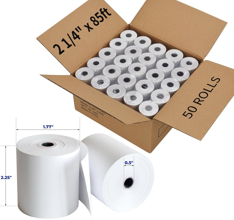 PAPRMA 2 1/4'' X 85' Thermal Receipt Paper 50 Rolls  Paprma Pos Paper Cash Register Paper Rolls  Thermal Paper For Square Terminal Credit Card Machine Verifone Vx510 Vx570 Fd50 T4220 - Image 1