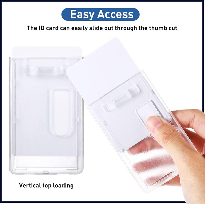 klarako 20 Pieces Heavy Duty Badge Holders Rigid Hard Plastic ID Access Vertical Badge Holder Dual 2 Sided ID Badge Holder Transparent Plastic Credit Card Protector ID Card Case - Image 3