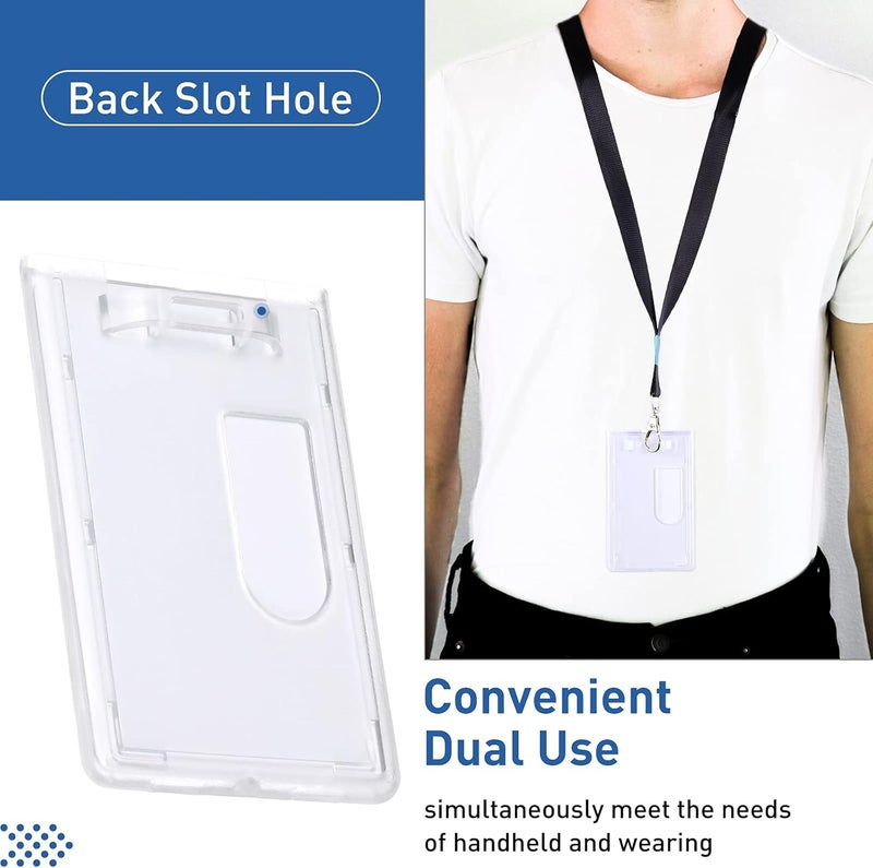 klarako 20 Pieces Heavy Duty Badge Holders Rigid Hard Plastic ID Access Vertical Badge Holder Dual 2 Sided ID Badge Holder Transparent Plastic Credit Card Protector ID Card Case - Image 4