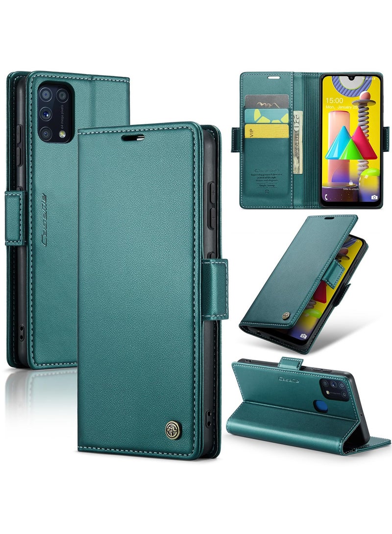 CaseMe Phone Case Luxury PU Leather Design Anti Fingerprint 023 Flip Cover Card Slot Holder Cover For Samsung Galaxy M31 (Green) - Image 1