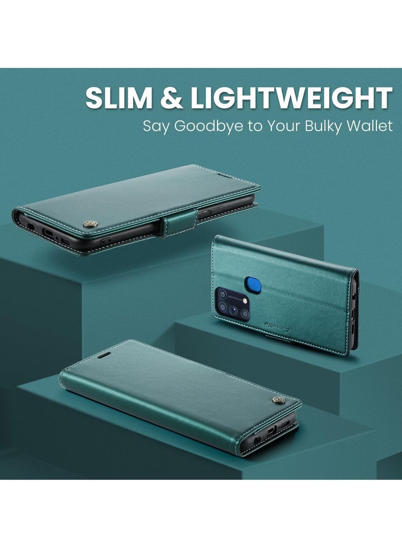 CaseMe Phone Case Luxury PU Leather Design Anti Fingerprint 023 Flip Cover Card Slot Holder Cover For Samsung Galaxy M31 (Green) - Image 2
