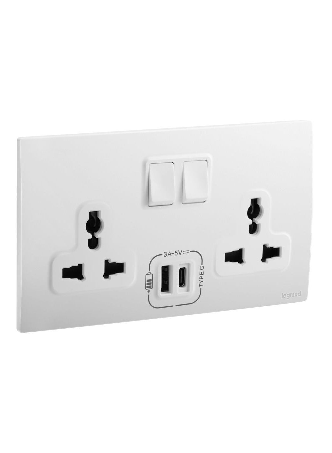 Legrand Mallia Senses 2 gang BS switched socket outlet single pole ...