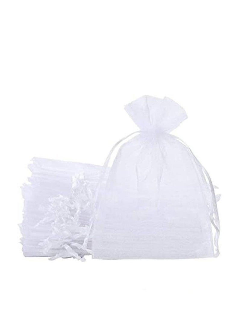 Flushrenic 50 Pieces Organza Bags with Drawstrings,9 X 12 cm Organza Bags for Jewelry Pouches,Candies and Wedding Party,Eid Christmas Bags for Gifts,Organza Gift Bags,Goody Bags (White)  - Image 1