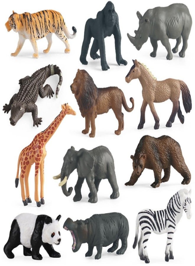 12 Piece Mini Wild Animals Figurines Toys Set, Realistic Safari Jungle Animals Figurines,Children Educational Model Toy, African Wildlife Series Cake Toppers
