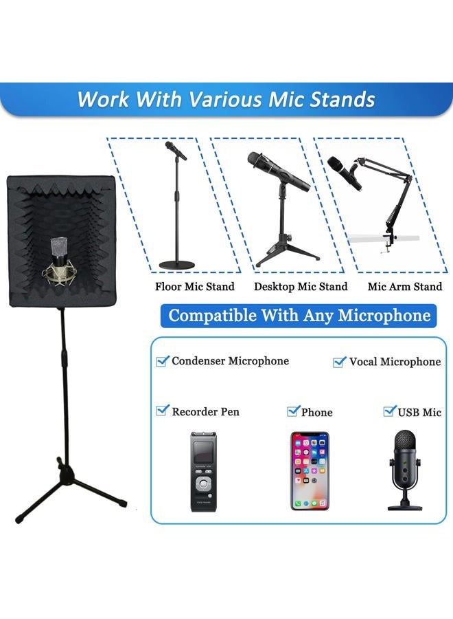 TroyStudio Portable Sound Recording Vocal Booth Box - |Reflection Filter & Microphone Isolation Shied| - |Large Foldable Stand Mountable Super Dense Sound Absorbing Foam|(Black) - Image 5