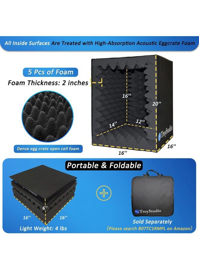 TroyStudio Portable Sound Recording Vocal Booth Box - |Reflection Filter & Microphone Isolation Shied| - |Large Foldable Stand Mountable Super Dense Sound Absorbing Foam|(Black) - Image 2