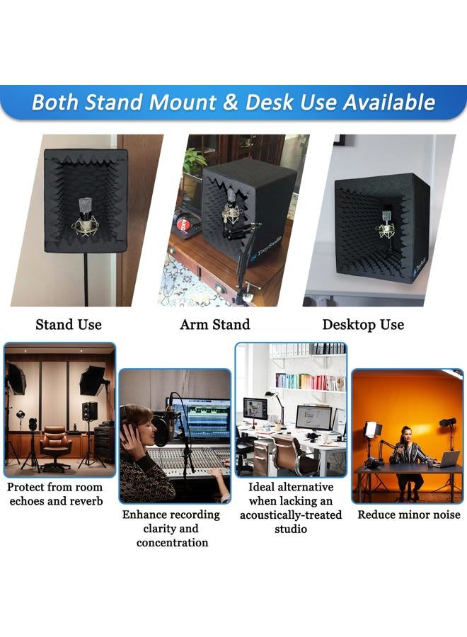 TroyStudio Portable Sound Recording Vocal Booth Box - |Reflection Filter & Microphone Isolation Shied| - |Large Foldable Stand Mountable Super Dense Sound Absorbing Foam|(Black) - Image 4