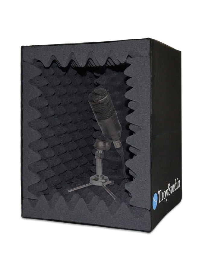 TroyStudio Portable Sound Recording Vocal Booth Box - |Reflection Filter & Microphone Isolation Shied| - |Large Foldable Stand Mountable Super Dense Sound Absorbing Foam|(Black) - Image 1