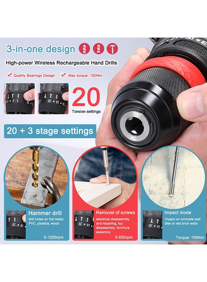 13mm High Torque Multifunctional Electric Cordless Drill High-power Wireless Rechargeable Hand Drills Brushless Motor Home DIY Electric Power Tools  - Image 2