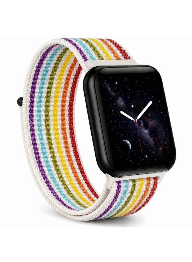 CATANES Breathable Nylon Sport Loop Band Compatible with Apple Watch 44mm 45mm 46mm 49mm for Women Men, iWatch Wrist Straps for Ultra 3 2, Se, Series 11 10 9 8 7 - pastel rainbow - Image 1