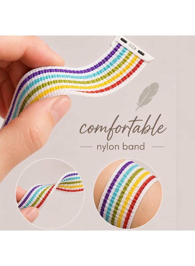CATANES Breathable Nylon Sport Loop Band Compatible with Apple Watch 44mm 45mm 46mm 49mm for Women Men, iWatch Wrist Straps for Ultra 3 2, Se, Series 11 10 9 8 7 - pastel rainbow - Image 4