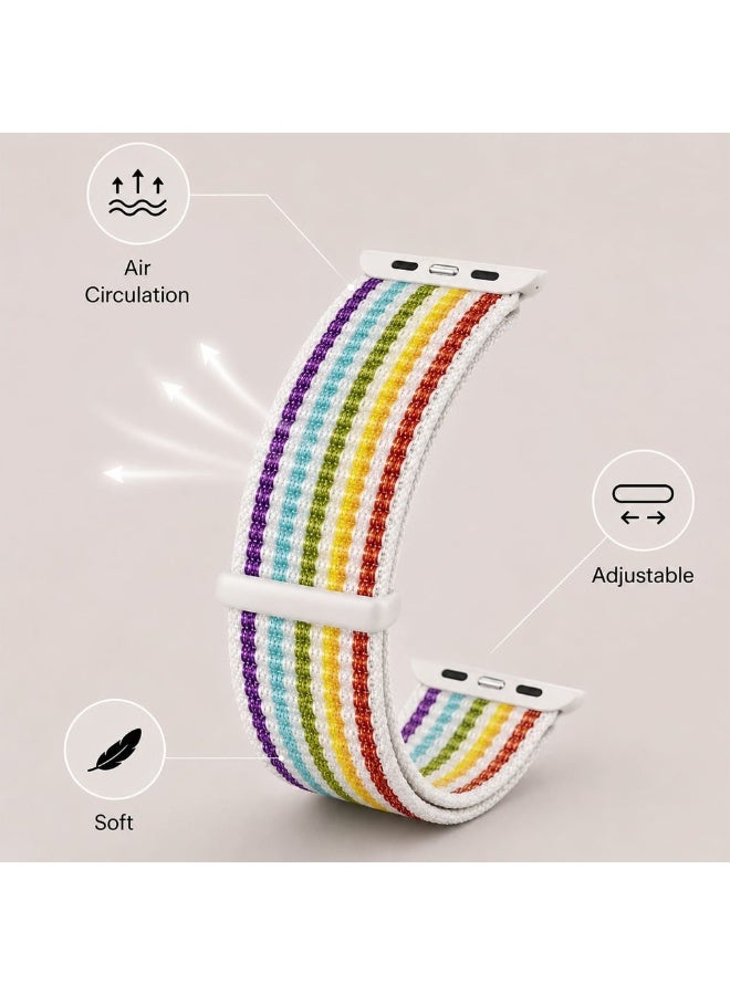 CATANES Breathable Nylon Sport Loop Band Compatible with Apple Watch 44mm 45mm 46mm 49mm for Women Men, iWatch Wrist Straps for Ultra 3 2, Se, Series 11 10 9 8 7 - pastel rainbow - Image 3