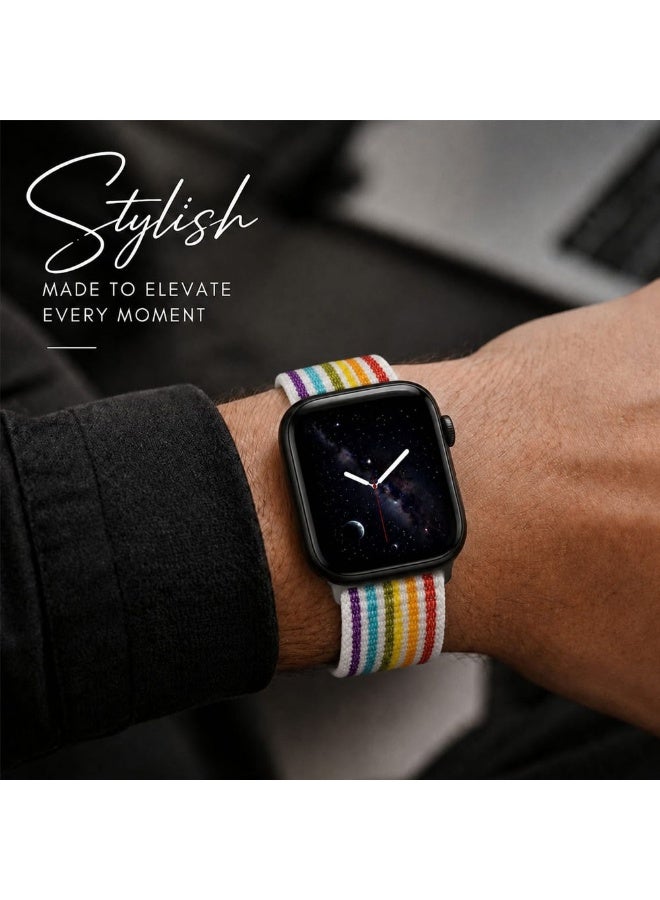 CATANES Breathable Nylon Sport Loop Band Compatible with Apple Watch 44mm 45mm 46mm 49mm for Women Men, iWatch Wrist Straps for Ultra 3 2, Se, Series 11 10 9 8 7 - pastel rainbow - Image 5