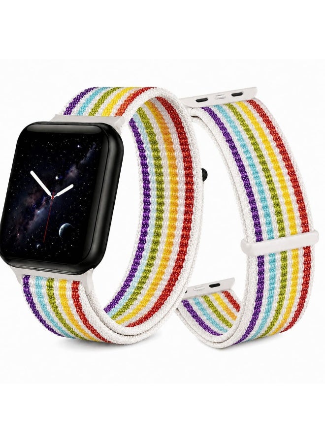 CATANES Breathable Nylon Sport Loop Band Compatible with Apple Watch 44mm 45mm 46mm 49mm for Women Men, iWatch Wrist Straps for Ultra 3 2, Se, Series 11 10 9 8 7 - pastel rainbow - Image 2