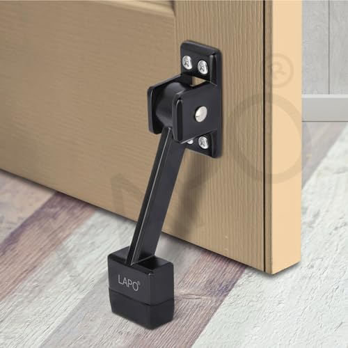 LAPO Premium 5-Inch Door Stopper for Main Door with Screw | Door Stopper to Hold Door | Heavy Duty Wooden Door Holder for Home, Office, Hotel | Black Finish | Strong Grip (Pack of 2) - Image 1