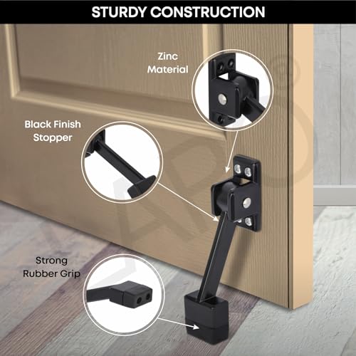 LAPO Premium 5-Inch Door Stopper for Main Door with Screw | Door Stopper to Hold Door | Heavy Duty Wooden Door Holder for Home, Office, Hotel | Black Finish | Strong Grip (Pack of 2) - Image 2