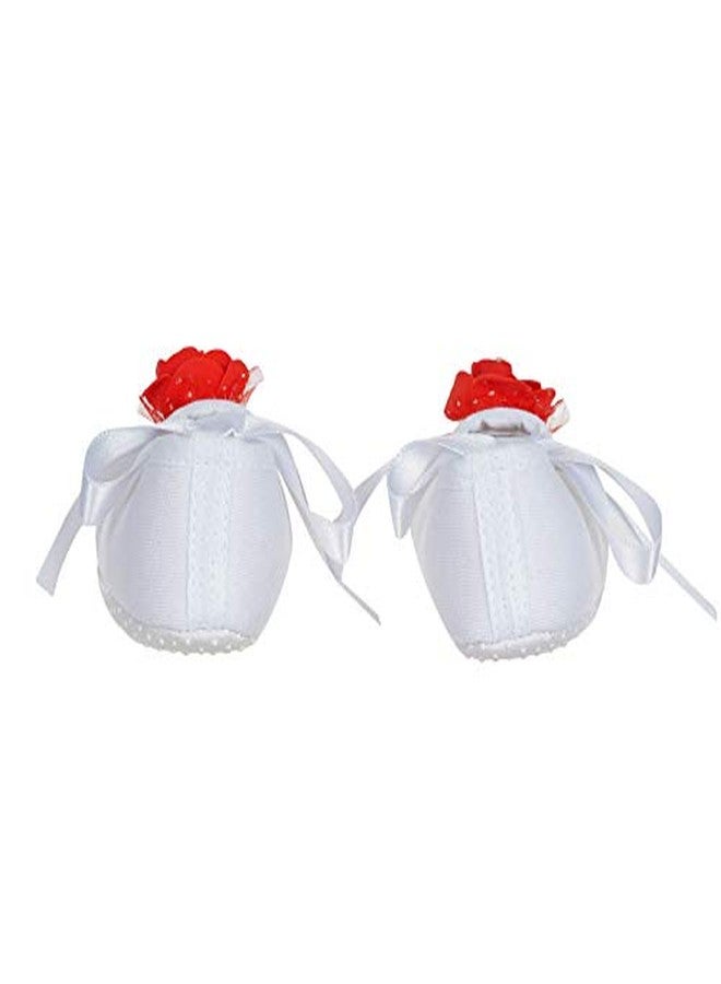 Rsmart Cotton White Booties with Red Rose Flower and Ribbon Closure for Baby Girl & Boy (3_months) - Image 4