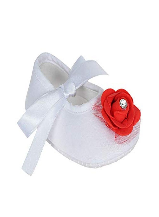 Rsmart Cotton White Booties with Red Rose Flower and Ribbon Closure for Baby Girl & Boy (3_months) - Image 2