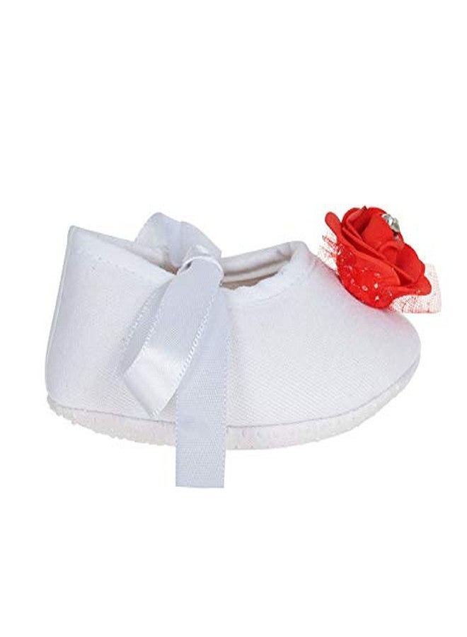 Rsmart Cotton White Booties with Red Rose Flower and Ribbon Closure for Baby Girl & Boy (3_months) - Image 3