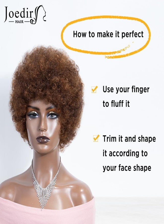 JOEDIR HAIR Short Afro Human Hair Wigs for Black Women Mixed Brown Afro Curly Wig Soft and Bouncy Glueless Wig 130% Density (Color: P4/30) - Image 3