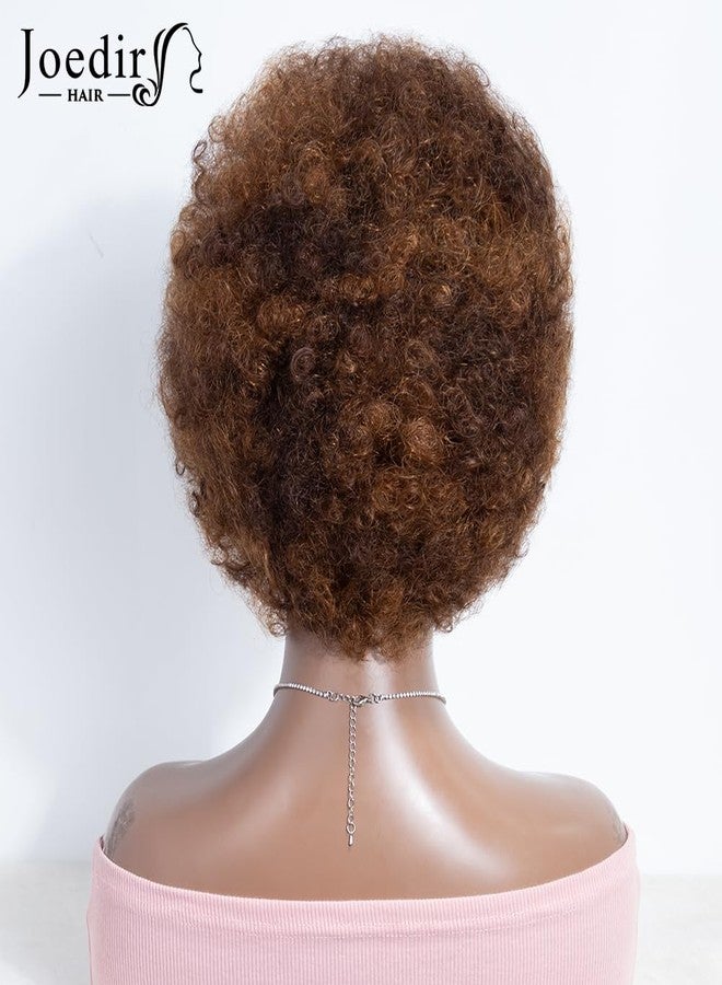 JOEDIR HAIR Short Afro Human Hair Wigs for Black Women Mixed Brown Afro Curly Wig Soft and Bouncy Glueless Wig 130% Density (Color: P4/30) - Image 4