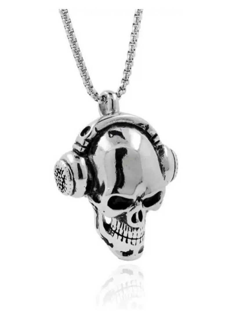 The Black Pearl Accessories Skull Stainless Steel Silver Pendant Necklace For Him - Image 1