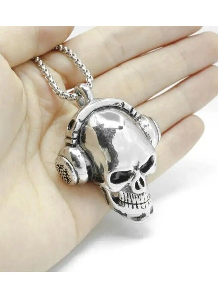 The Black Pearl Accessories Skull Stainless Steel Silver Pendant Necklace For Him - Image 4