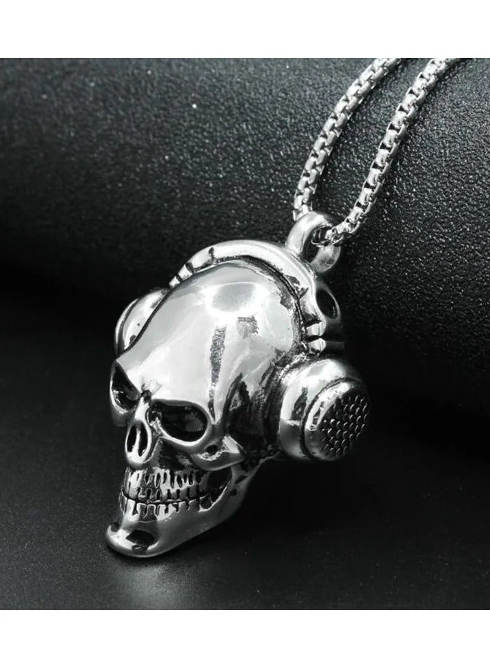 The Black Pearl Accessories Skull Stainless Steel Silver Pendant Necklace For Him - Image 5