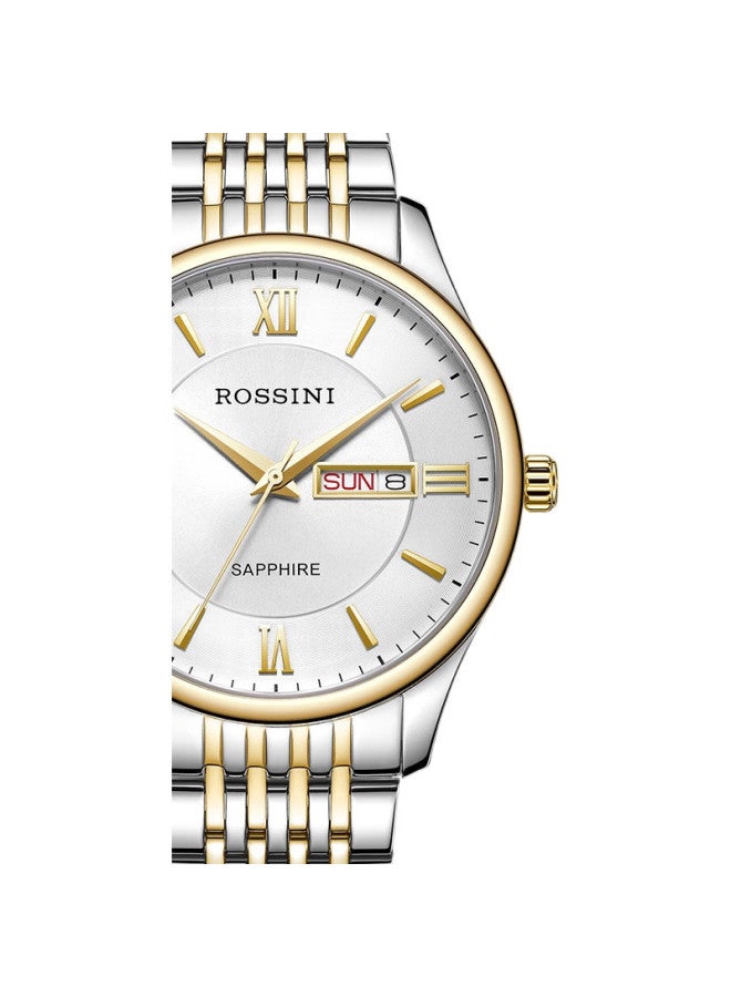 ROSSINI Men'S Quartz Watch With White Dial And Steel Strap, Birthday Gift For Boyfriend, Chinese Brand, Business Style, Compact, Water-Resistant 618573 - Image 1