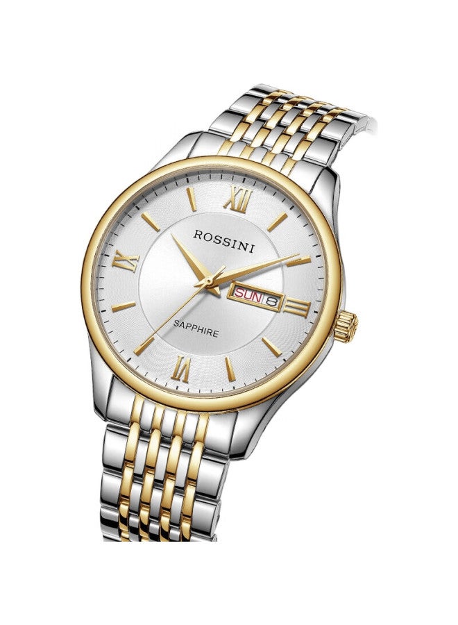ROSSINI Men'S Quartz Watch With White Dial And Steel Strap, Birthday Gift For Boyfriend, Chinese Brand, Business Style, Compact, Water-Resistant 618573 - Image 2