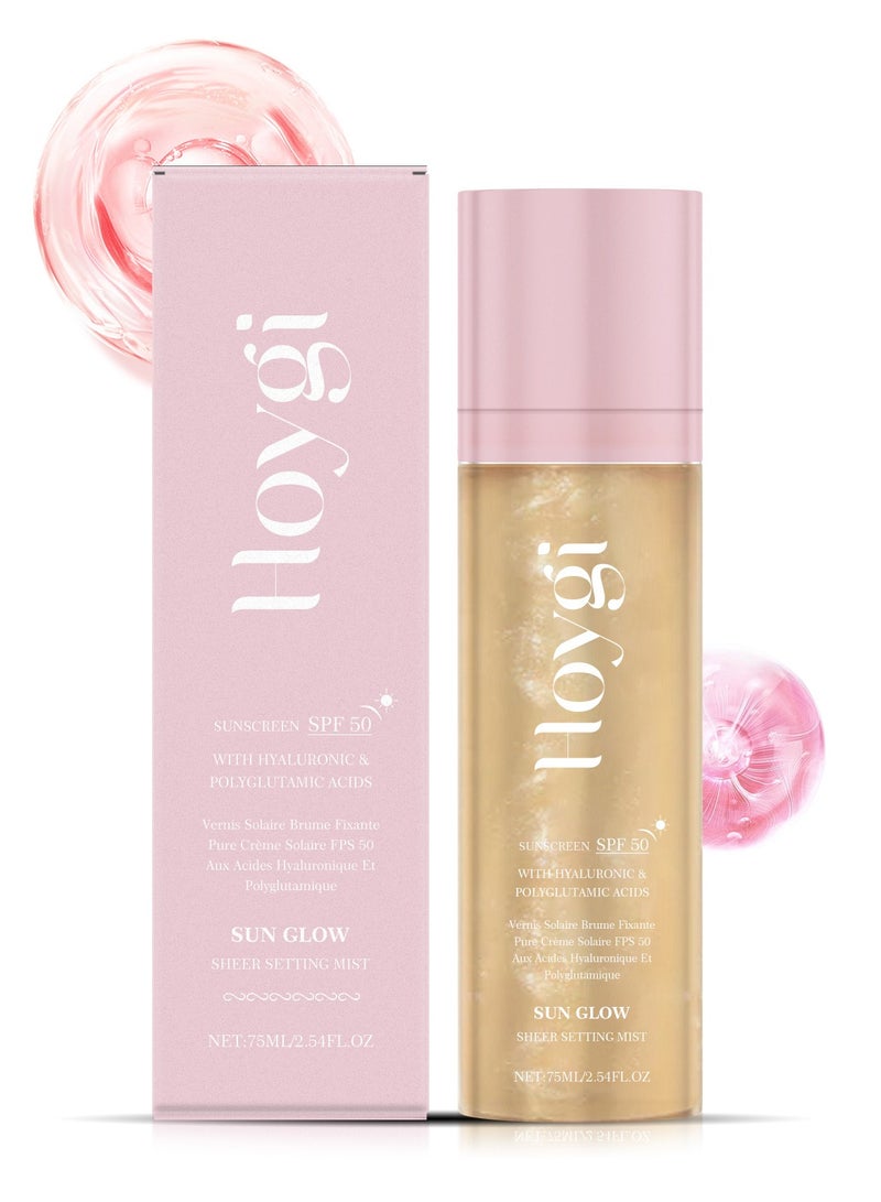 Hoygi Sunglaze Sheer Setting Mist Sunscreen SPF 50, Hydrating Glow Mist Spf, Sunglaze Settingmist, Sheer Mistsunscreen, Shimmer Sunscreen, Hydrating Glow Mistwith Shimmering Oil (1pcs) - Image 1