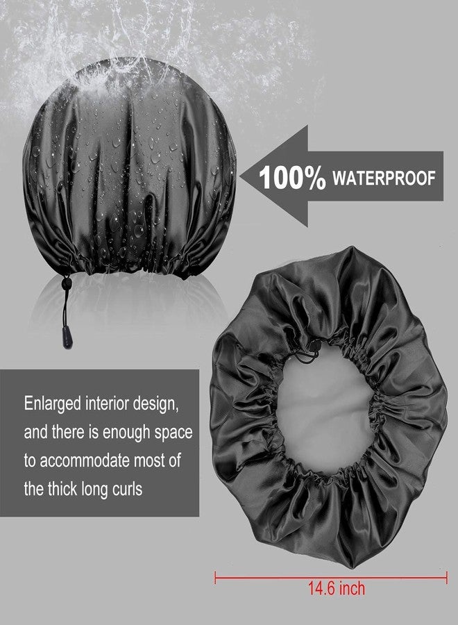 AUM ENTERPRISE Shower Cap For Women Men 3PCS Shower Caps For Women Waterproof Shower Cap, Reusable Shower Cap Long Hair Bonnet Set For Kids With Black Gold Pink Bath Cap. (F- Multi) - Image 5