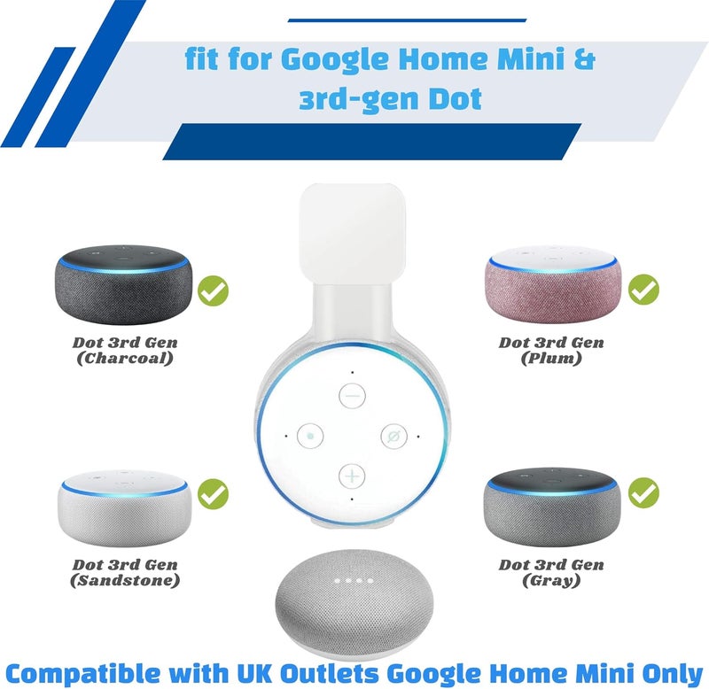 SINTRON 2X Wall Mount Holder White for Dot 3rd Generation, UK Google Mini, Smart Home Wall Mount Stand Hanger for Dot 3 Speaker Holder, Simplify Declutter Your Living Space Without Messy Wires (White) - Image 2