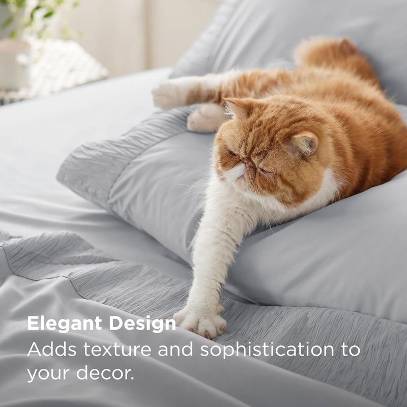 Bedsure California King Sheet Sets - 4 Pieces Soft Cal King Sheets - Breathable & Cooling - Hotel Luxury - Easy Care Polyester Microfiber Bedding for Women, Men, Light Grey - Image 4