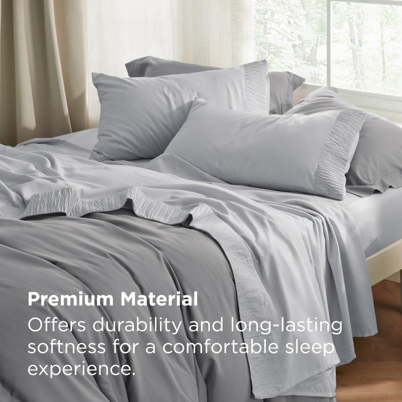 Bedsure California King Sheet Sets - 4 Pieces Soft Cal King Sheets - Breathable & Cooling - Hotel Luxury - Easy Care Polyester Microfiber Bedding for Women, Men, Light Grey - Image 5