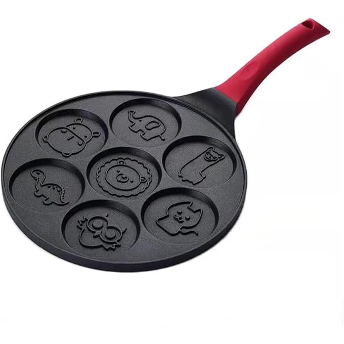 بوليفياز صانعة فطائر صغيرة 26 سم مقلاة إفطار غير لاصقة بتصميم 7 أكواب، صانعة فطائر مثالية للأطفال تتميز بأشكال حيوانات، مقلاة أومليت للطهي على الموقد على الغاز والكهرباء - Image 2